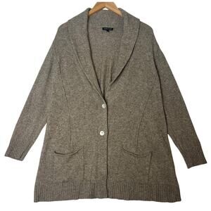 Eileen Fisher Yak Wool Brown Collared Cardigan Lagenlook FLAW sz L Bohemian